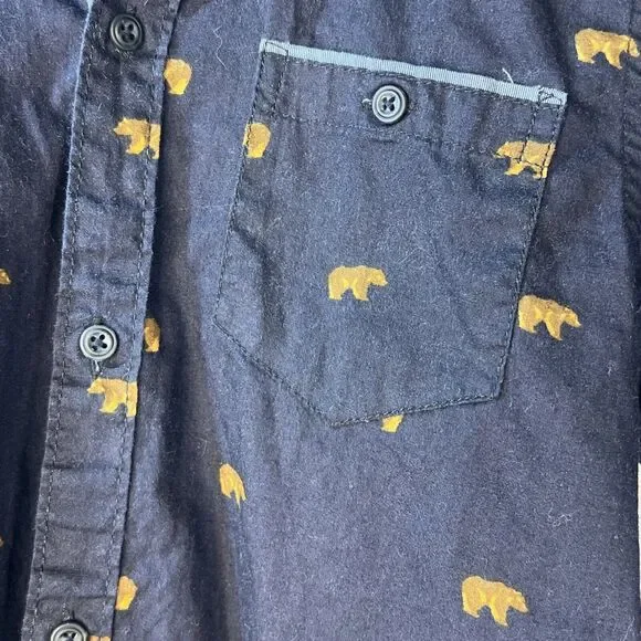 Nomad Little Boys long Sleeve Button Down Bear embroidered shirt Size 6 L - Picture 3 of 8